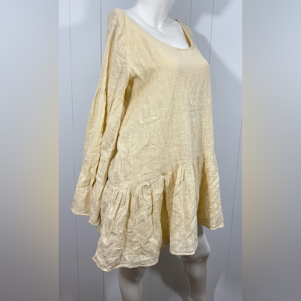 Free People Kyleigh Mini Boho Lined Dress Tunic Yellow Long Bell Sleeve - Picture 4 of 16